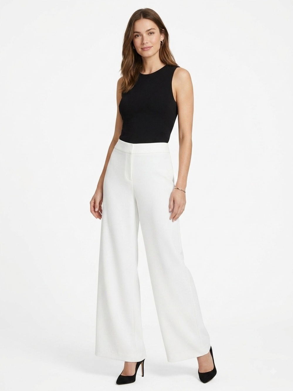 Tahari ASL White Wide-Leg Dress Pants Size 4 Fully Lined $99 Retail